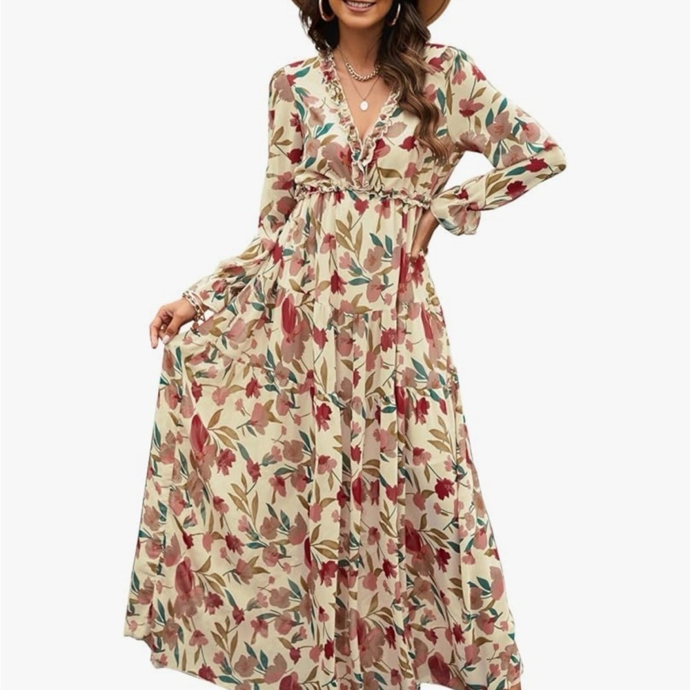 Floral Tiered Maxi Dress with Ruffle Trim | Sz L